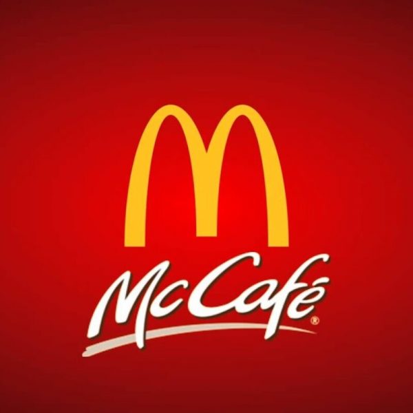 McCafé logo, featuring a yellow McDonald's "M" and white "McCafé" script on a red background.