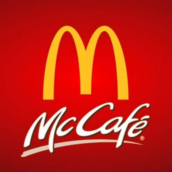 McCafé logo, featuring a yellow McDonald's "M" and white "McCafé" script on a red background.